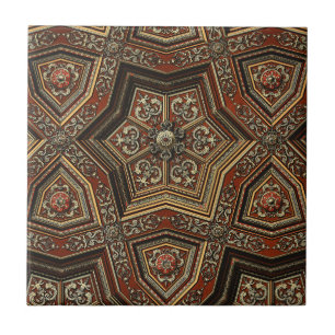 Azulejo De Cerâmica Arte Geométrica da Renascença em Ouro Ornamentado 