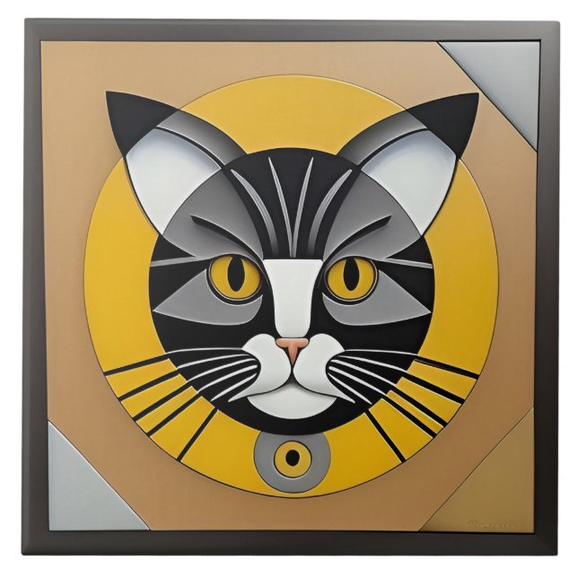 Azulejo De Cerâmica Arte Geométrica de Gato (Frente)