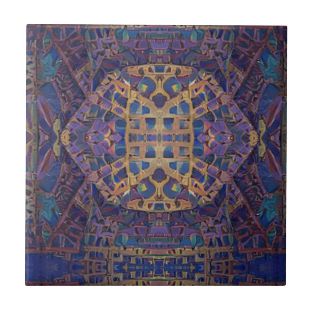 Azulejo De Cerâmica Arte geométrica do ouro vermelho-mosaico marroquin (Frente)