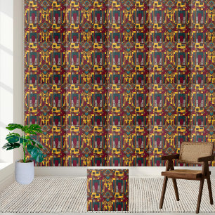 Azulejo De Cerâmica Arte Geométrica Étnica com Maroon African Tribal