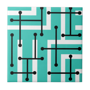 Azulejo De Cerâmica Arte Geométrica Maze Turquoise