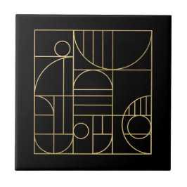 Azulejo De Cerâmica Arte Geométrica Moderna Deco Faux Dourado/Preto