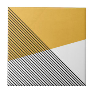 Azulejo De Cerâmica Arte geométrica simples, branca e amarela