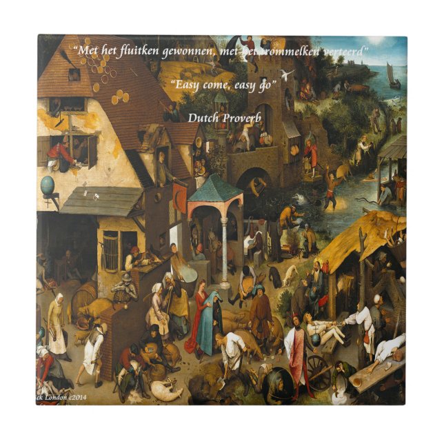 Azulejo De Cerâmica Arte Holandesa do século XVI e famoso provérbio (Frente)