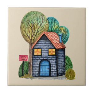 Azulejo De Cerâmica Arte Home doce Home bonito da aguarela