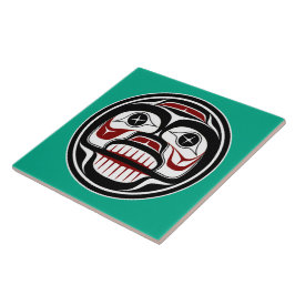 Azulejo De Cerâmica Arte Indígena Americana Vermelho Preto Verde Crâni