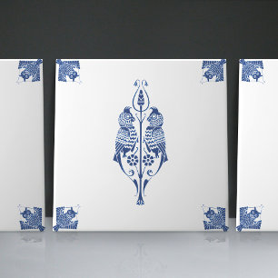 Azulejo De Cerâmica Arte Inicial Nouveau Criaturas Azuis Delft Neerlan