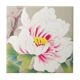 Azulejo De Cerâmica Arte japonesa da flor da camélia cor-de-rosa de