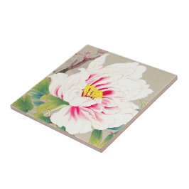Azulejo De Cerâmica Arte japonesa da flor da camélia cor-de-rosa de