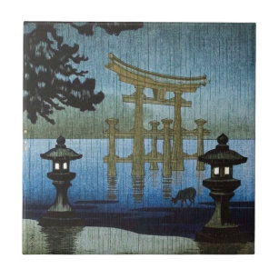 Azulejo De Cerâmica Arte japonesa Ukiyo-e de Woodblock da chuva da