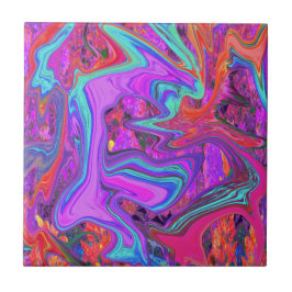 Azulejo De Cerâmica Arte líquida Abstrato cor-de-rosa, azul e laranja