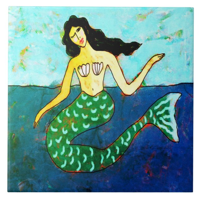 Azulejo De Cerâmica Arte Mermaid Abstrato original (Frente)