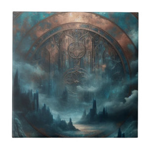 Azulejo De Cerâmica Arte Mística Gótica Steampunk - Pátina de Cobre Az