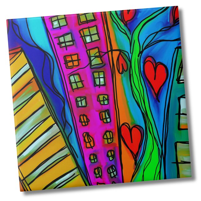 Azulejo De Cerâmica Arte Moderna Colorida Abstrato (Modern Contemporary Art Drawing Graffiti Abstract Tile)