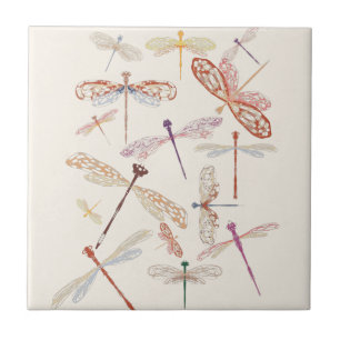 Azulejo De Cerâmica Arte Moderna Simples Vintage Boho Rosa Dragonfly 