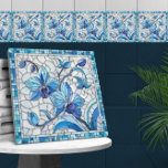 Azulejo De Cerâmica Arte Mosaica da Flor Orquídea Azul<br><div class="desc">Arte Mosaica da Flor Orquídea Azul</div>