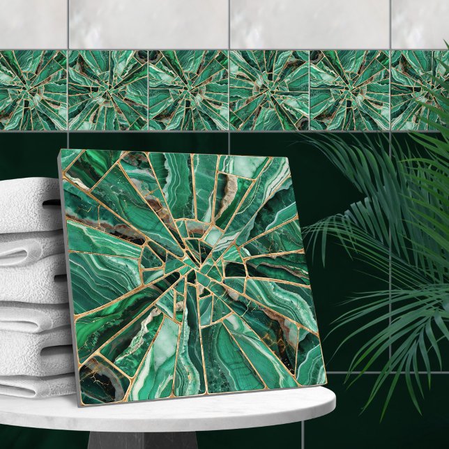 Azulejo De Cerâmica Arte Mosaica - Malaquita Verde Marble e ouro (Criador carregado)