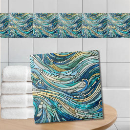 Azulejo De Cerâmica Arte Mosaico Azul Turquesa Ondas do Mar