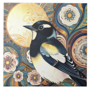 Azulejo De Cerâmica Arte Negra e Branca Deco Nouveau Flor