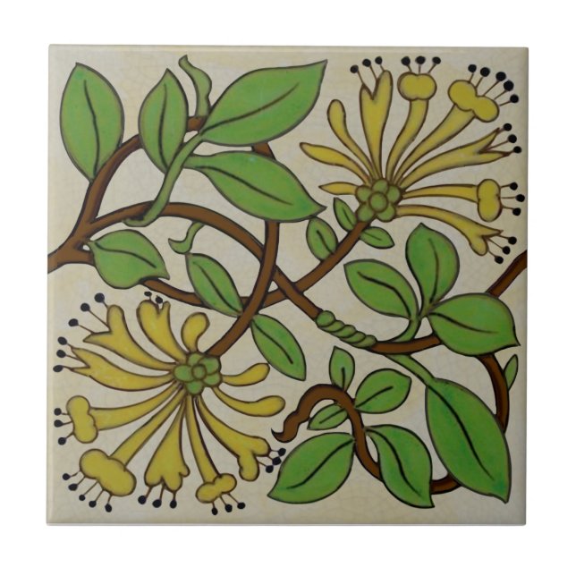 Azulejo De Cerâmica Arte Nouveau Arte Amarelo de Honeysuckart Antique  (Frente)