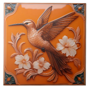Azulejo De Cerâmica Arte Nouveau Beija-flor L relevo falso Laranja