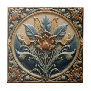 Azulejo De Cerâmica Arte Nova Antiga Artesanato Floral