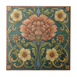 Azulejo De Cerâmica Arte Nova Antiga Artesanato Floral
