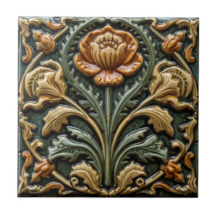 Azulejo De Cerâmica Arte Nova Antiga Artesanato Floral