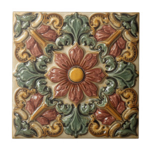 Azulejo De Cerâmica Arte Nova Antiga Artesanato Floral Majólica