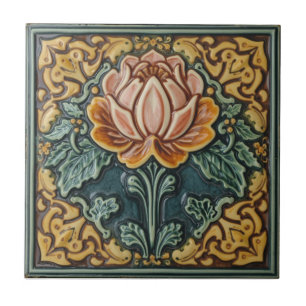 Azulejo De Cerâmica Arte Nova Antiga Cerâmica Maiolica Floral Artesana