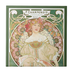 Azulejo De Cerâmica Arte Nova Antiga, Champenois por Alphonse Mucha