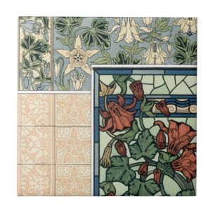 Azulejo De Cerâmica Arte Nova Antiga, Flores Columbine Aquilegia