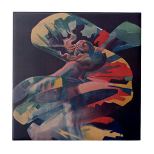 Azulejo De Cerâmica Arte Nova Antiga, Loie Fuller no Folies Bergere