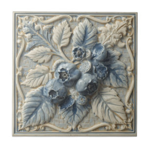 Azulejo De Cerâmica Arte Nova Antiga Mirtilos azul claro Floral
