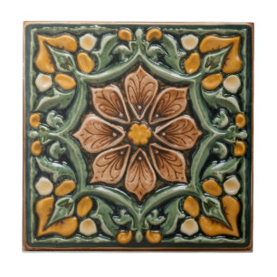 Azulejo De Cerâmica Arte Nova Antiga Ofícios Florais Majólica