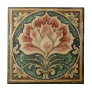 Azulejo De Cerâmica Arte Nova Antiga Ofícios Florais Majólica