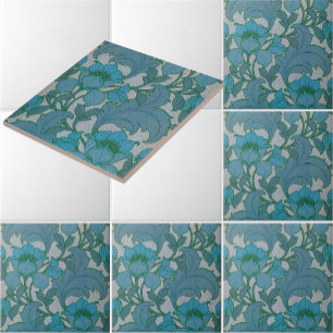 Azulejo De Cerâmica Arte Nova Antiga Padrão Floral Azul