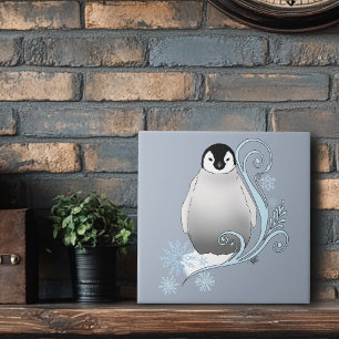 Azulejo De Cerâmica Arte Nova de Pinguim de Inverno Caprichoso Flocos 