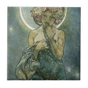 Azulejo De Cerâmica Arte Nova Deslumbrante Mulher de Alphonse Mucha #1