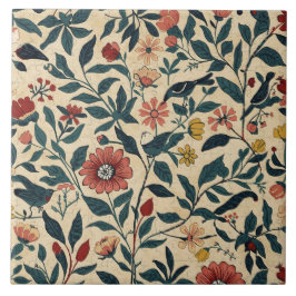 Azulejo De Cerâmica Arte Nova Floral Botânica Vintage de Pássaros Eleg