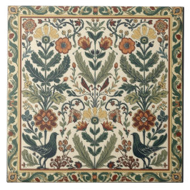 Azulejo De Cerâmica Arte Nova Floral Elegante Ave Botânica Vintage