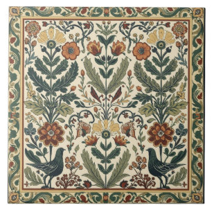 Azulejo De Cerâmica Arte Nova Floral Elegante Ave Botânica Vintage