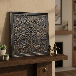 Azulejo De Cerâmica Arte Nova Floral em Bronze Envelhecido #18 ID1193