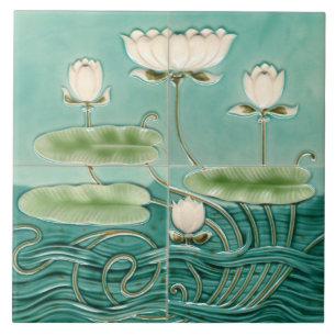 Azulejo De Cerâmica Arte Nova Jugendstil Verde Lírio-de-água