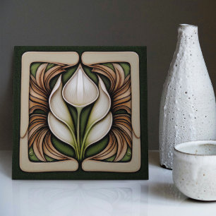 Azulejo De Cerâmica Arte Nova Lírio Calla Simétrico Arte Floral de Par
