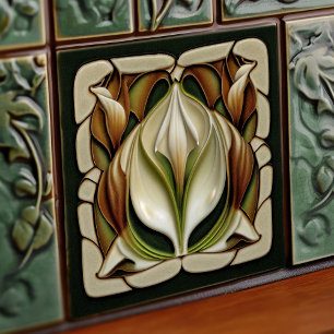Azulejo De Cerâmica Arte Nova Lírio Calla Simétrico Arte Floral de Par