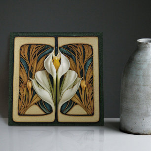 Azulejo De Cerâmica Arte Nova Lírio Calla Simétrico Arte Floral de Par