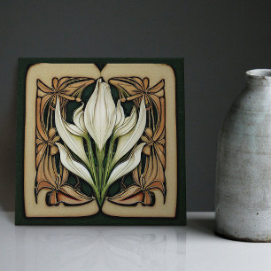 Azulejo De Cerâmica Arte Nova Lírio Calla Simétrico Arte Floral de Par