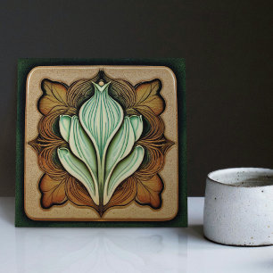 Azulejo De Cerâmica Arte Nova Lírio Calla Simétrico Arte Floral de Par