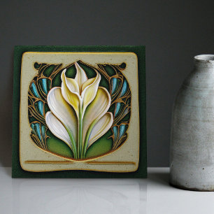 Azulejo De Cerâmica Arte Nova Lírio Calla Simétrico Arte Floral de Par